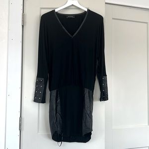 boundary long sleeve mini dress with leather accents and studded detailing Sz M